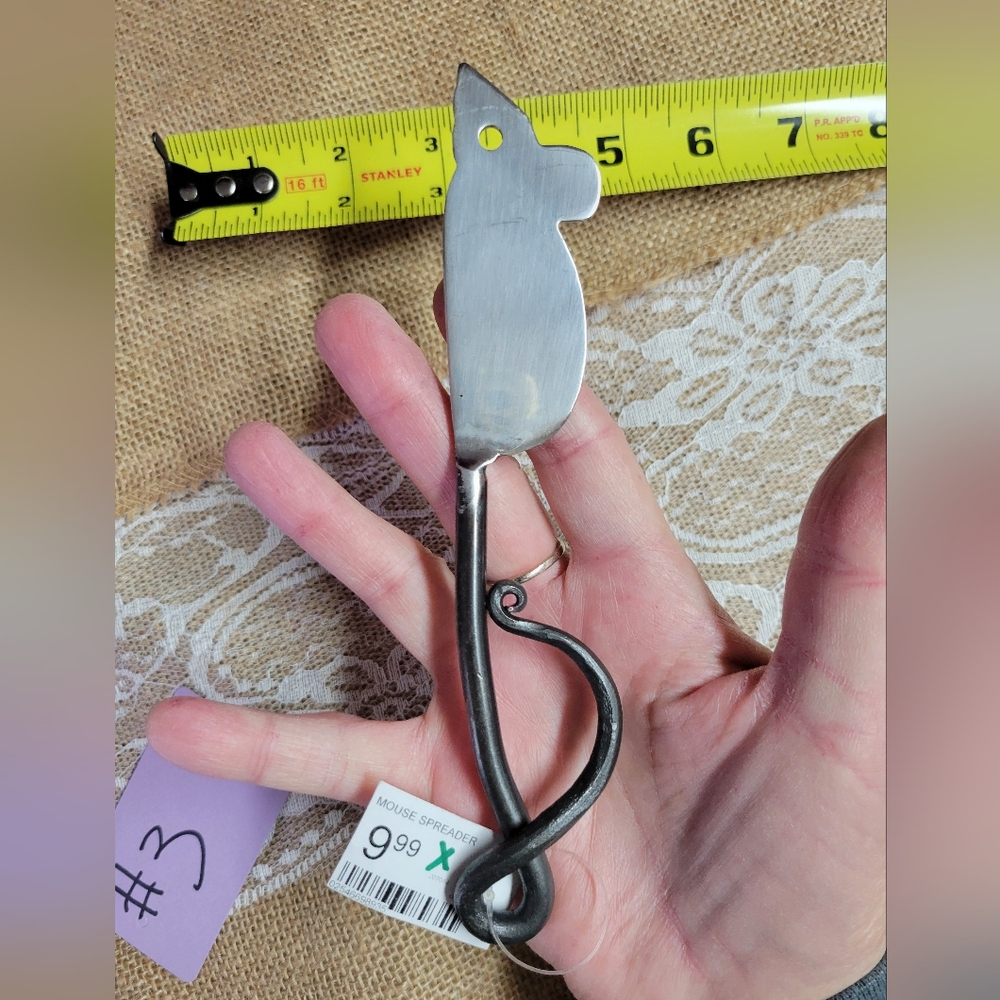 Handcrafted metal forged mouse cheese spreader